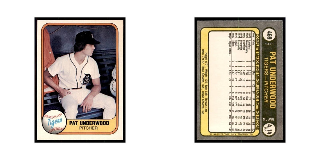 1981 Fleer Pat Underwood Baseball Cards #469