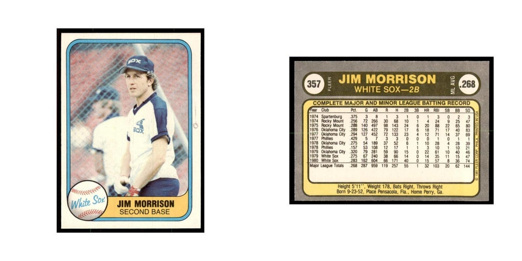 1981 Fleer Jim Morrison Baseball Cards #357