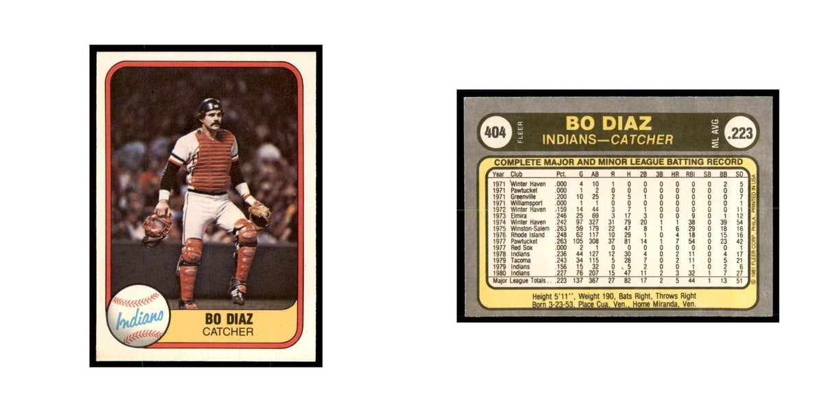 1981 Fleer Bo Diaz Baseball Cards #404