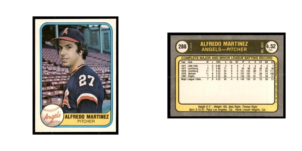 1981 Fleer Alfredo Martinez Baseball Cards #288