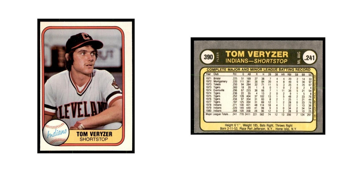 1981 Fleer Tom Veryzer Baseball Cards #390