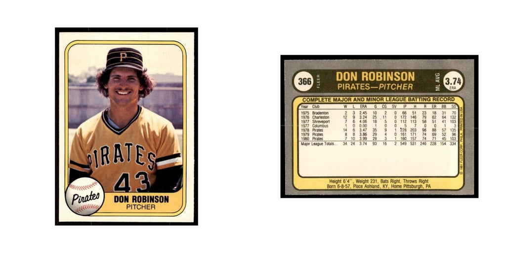 1981 Fleer Don Robinson Baseball Cards #366