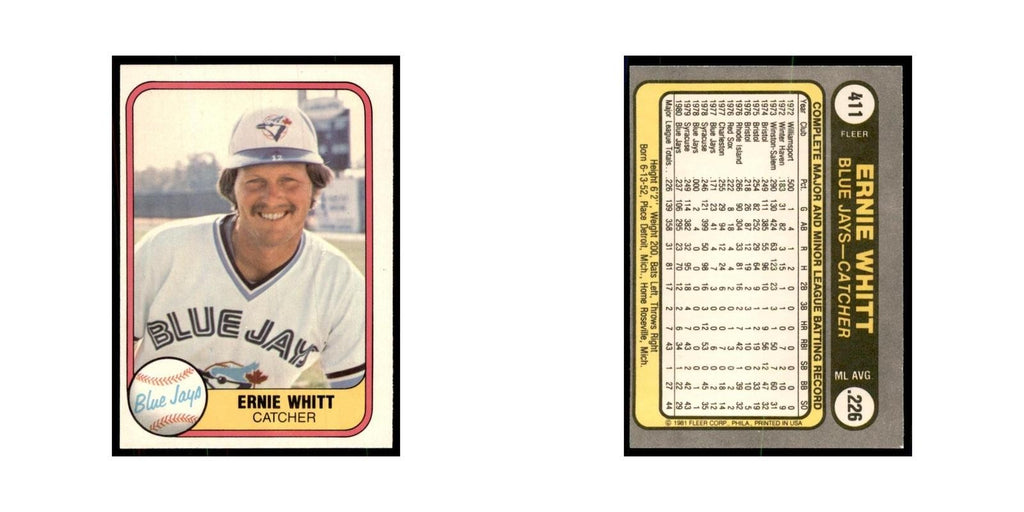1981 Fleer Ernie Whitt Baseball Cards #411