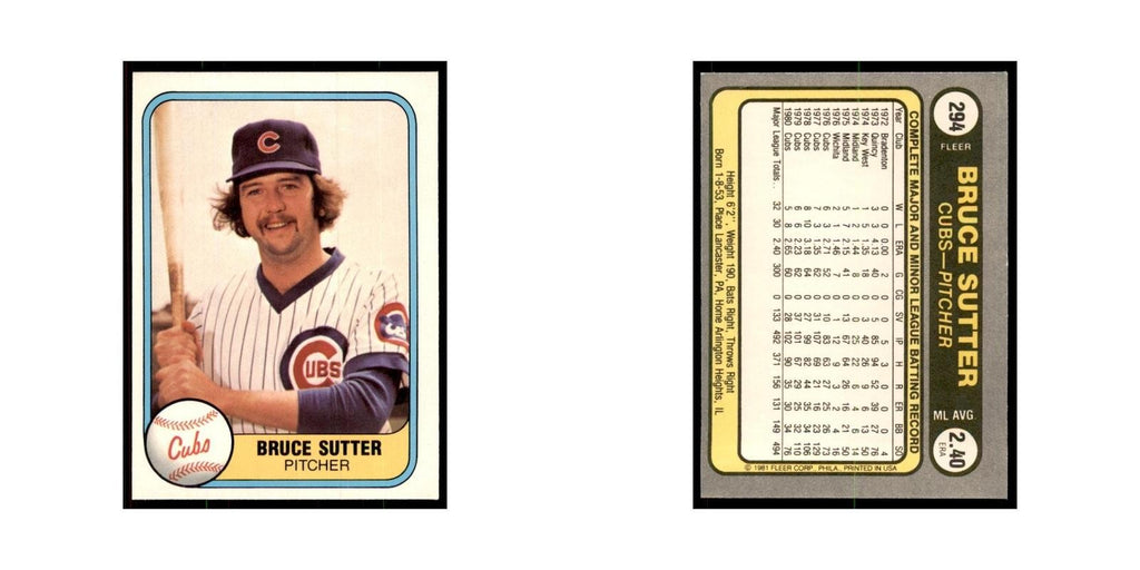 1981 Fleer Bruce Sutter Baseball Cards #294