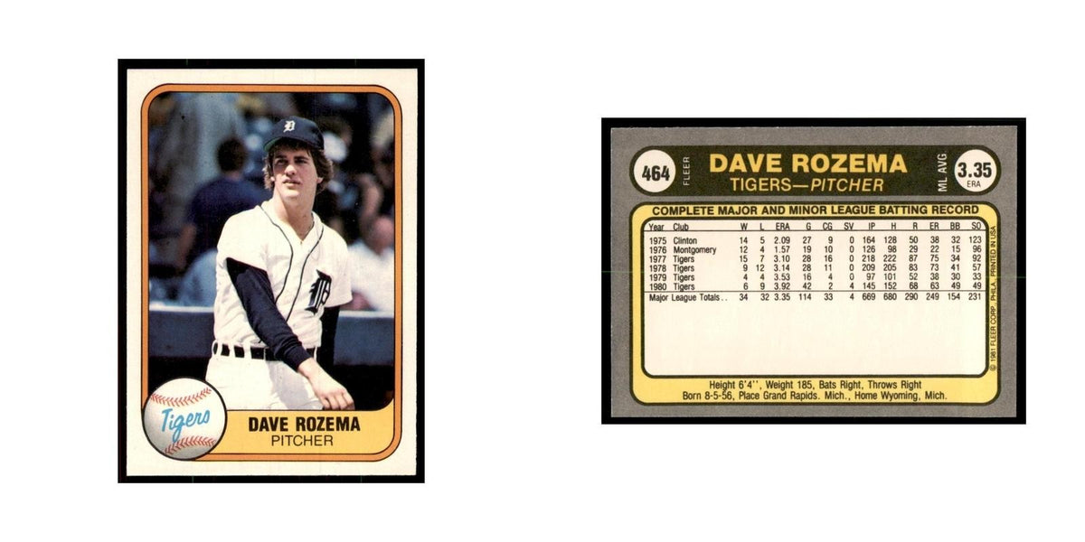 1981 Fleer Dave Rozema Baseball Cards #464