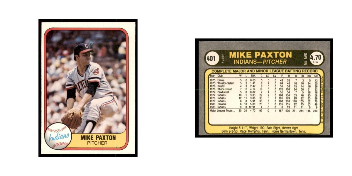1981 Fleer Mike Paxton Baseball Cards #401