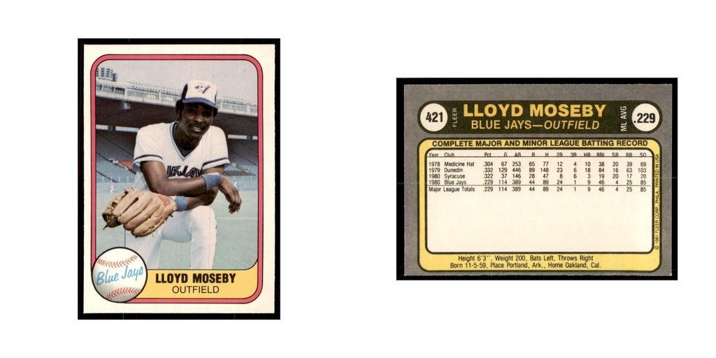 1981 Fleer Lloyd Moseby Baseball Cards #421