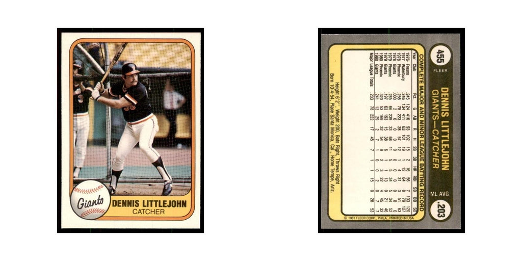 1981 Fleer Dennis Littlejohn Baseball Cards #455