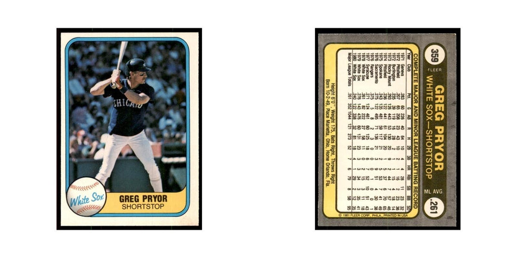 1981 Fleer Greg Pryor Baseball Cards #359