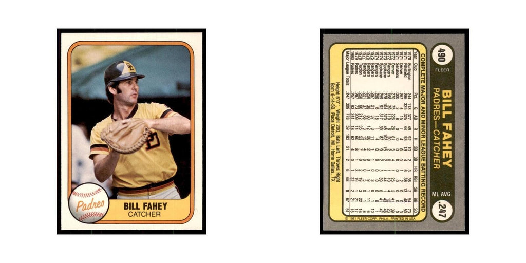 1981 Fleer Bill Fahey Baseball Cards #490