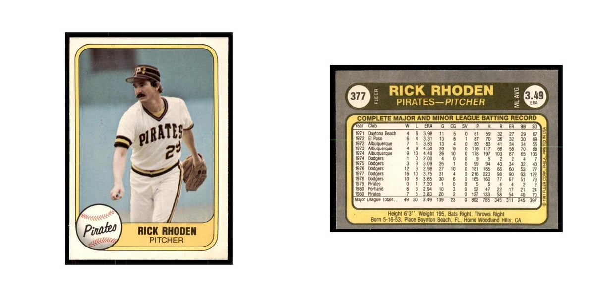 1981 Fleer Rick Rhoden Baseball Cards #377