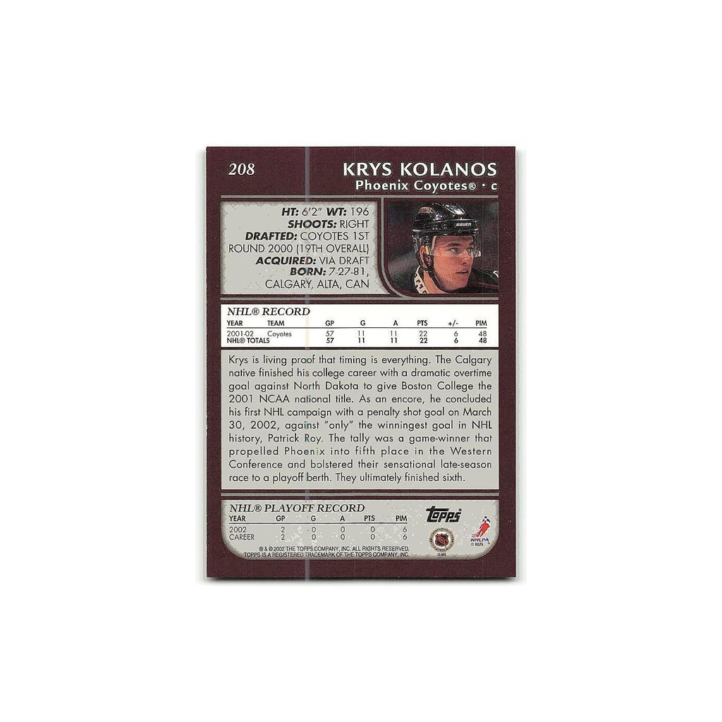 Krystofer Kolanos 2002 Topps #208 Phoenix Coyotes Hockey Card NM