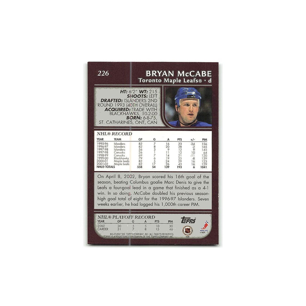 Bryan McCabe 2002 Topps #226 Toronto Maple Leafs Hockey Card NM