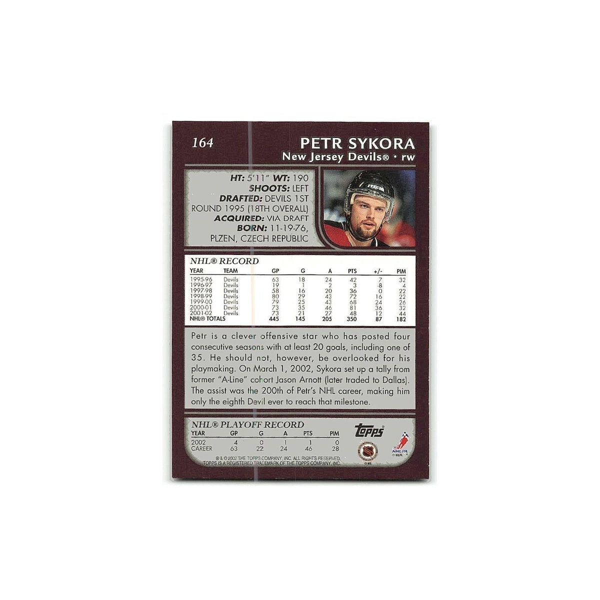 Petr Sykora 2002 Topps #164 New Jersey Devils Hockey Card NM