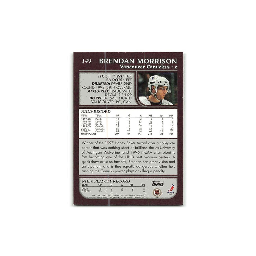 Brendan Morrison 2002 Topps #149 Vancouver Canucks Hockey Card NM