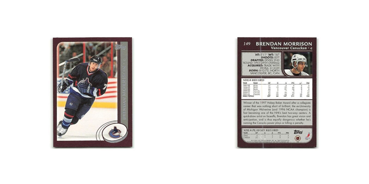 Brendan Morrison 2002 Topps #149 Vancouver Canucks Hockey Card NM