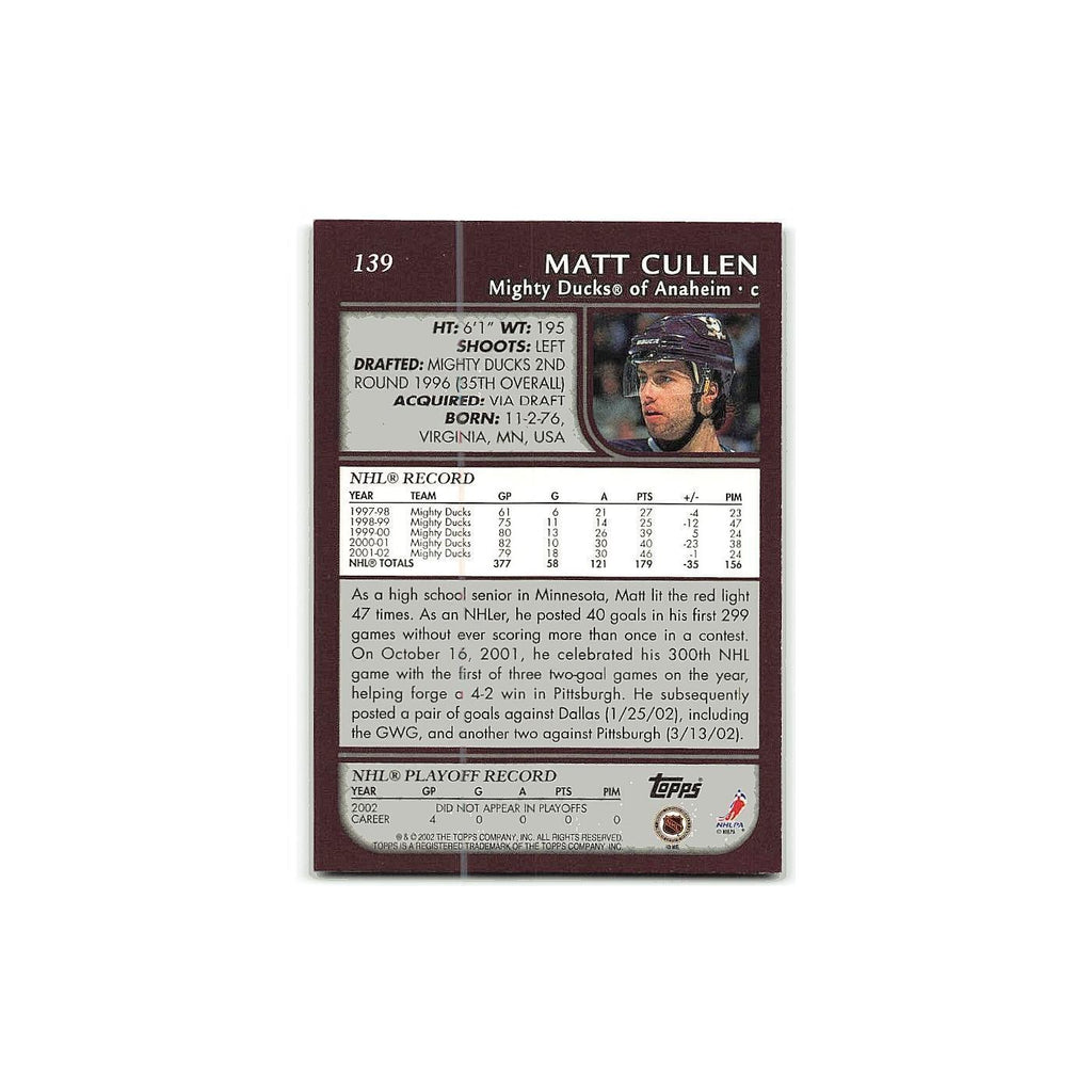 Matt Cullen 2002 Topps #139 Anaheim Mighty Ducks Hockey Card NM