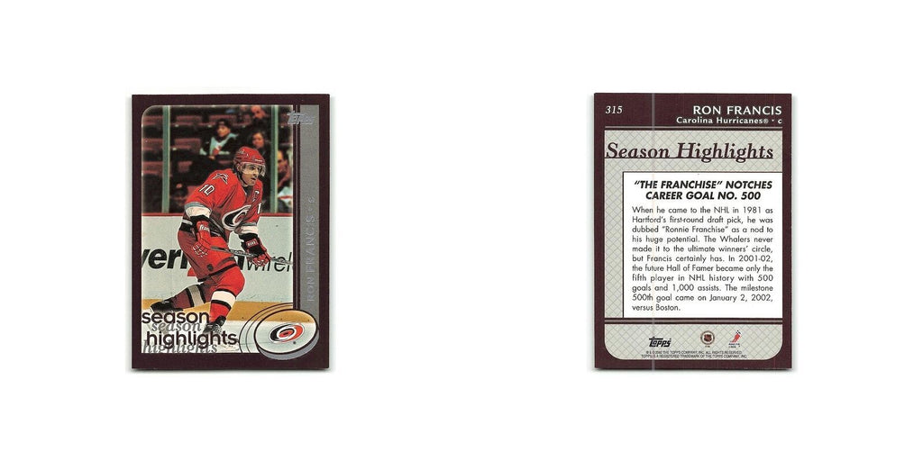 Ron Francis 2002 Topps #315 Carolina Hurricanes Hockey Card NM