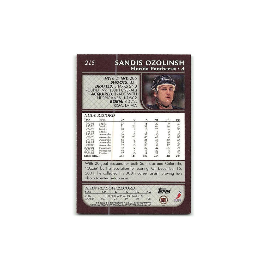 Sandis Ozolinsh 2002 Topps #215 Florida Panthers Hockey Card NM
