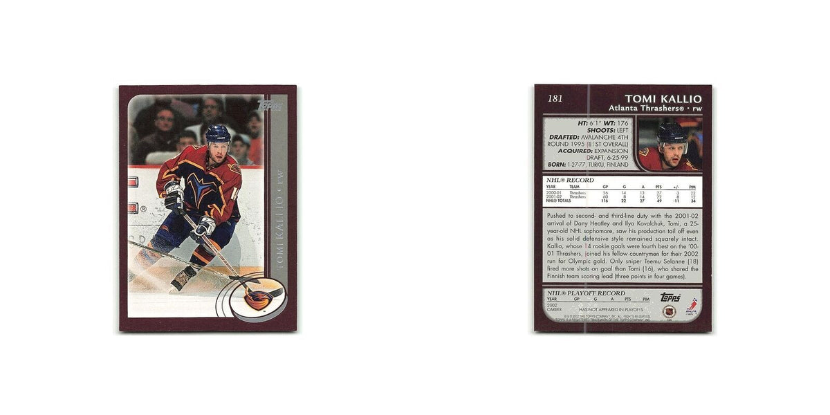 Tomi Kallio 2002 Topps #181 Atlanta Thrashers Hockey Card NM
