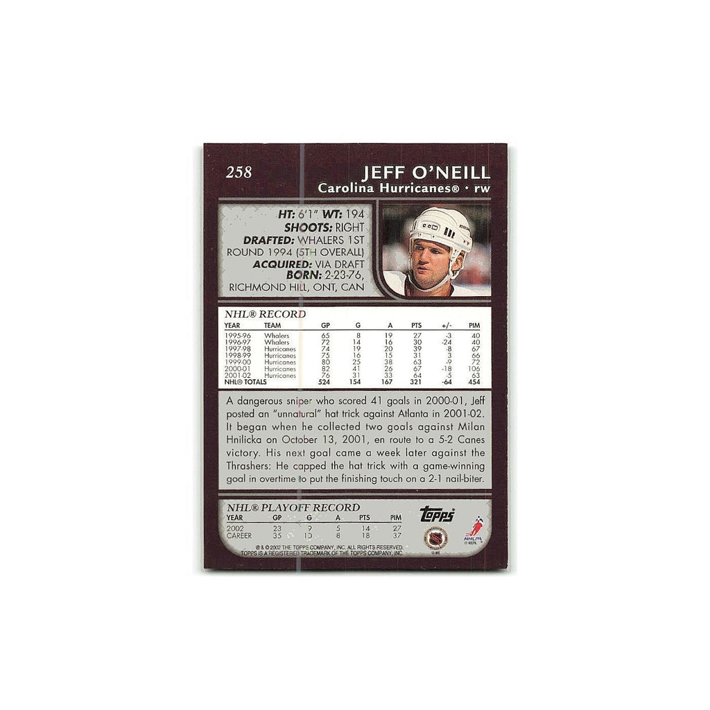 Jeff O'Neill 2002 Topps #258 Carolina Hurricanes Hockey Card NM