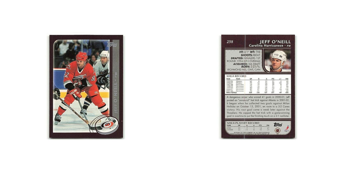 Jeff O'Neill 2002 Topps #258 Carolina Hurricanes Hockey Card NM