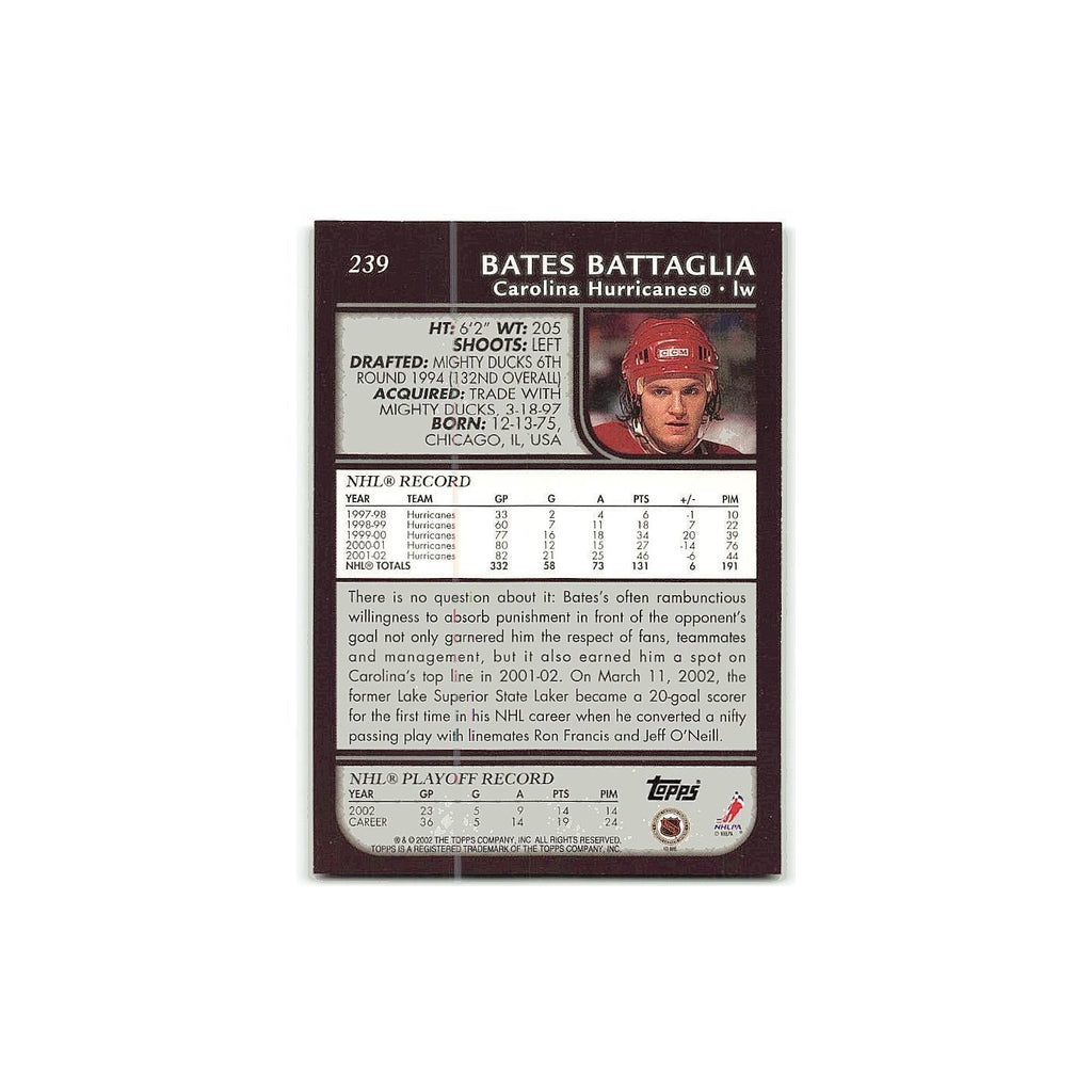 Bates Battaglia 2002 Topps #239 Carolina Hurricanes Hockey Card NM