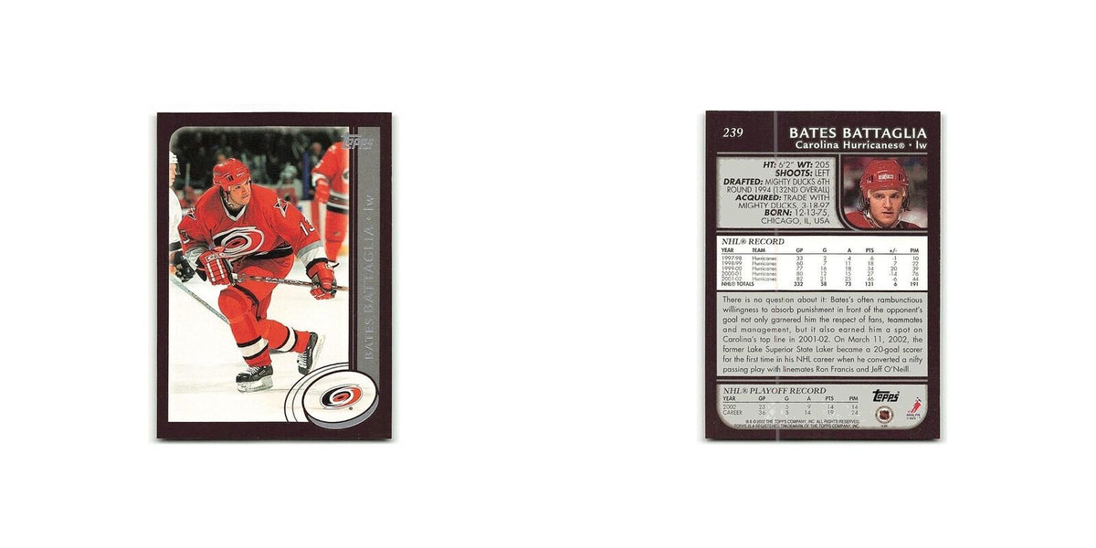 Bates Battaglia 2002 Topps #239 Carolina Hurricanes Hockey Card NM