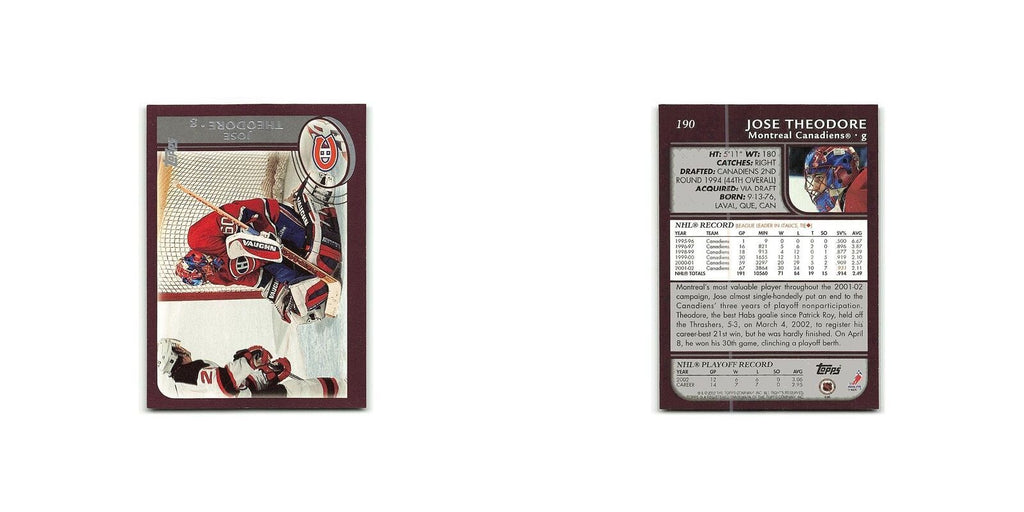 Jose Theodore 2002 Topps #190 Montreal Canadiens Hockey Card NM