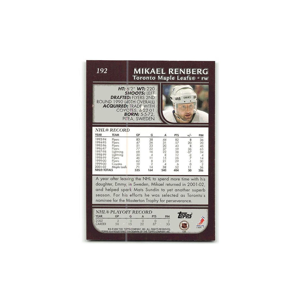 Mikael Renberg 2002 Topps #192 Toronto Maple Leafs Hockey Card NM