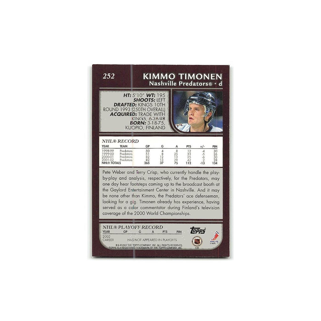 Kimmo Timonen 2002 Topps #252 Nashville Predators Hockey Card NM