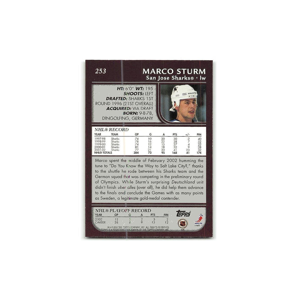 Marco Sturm 2002 Topps #253 San Jose Sharks Hockey Card NM