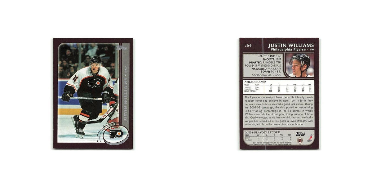 Justin Williams 2002 Topps #184 Philadelphia Flyers Hockey Card NM