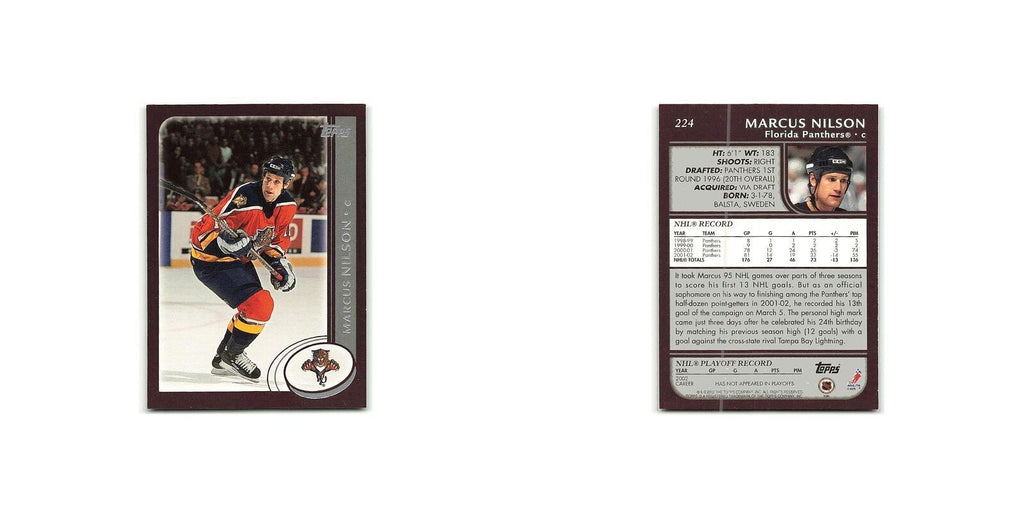 Marcus Nilson 2002 Topps #224 Florida Panthers Hockey Card NM