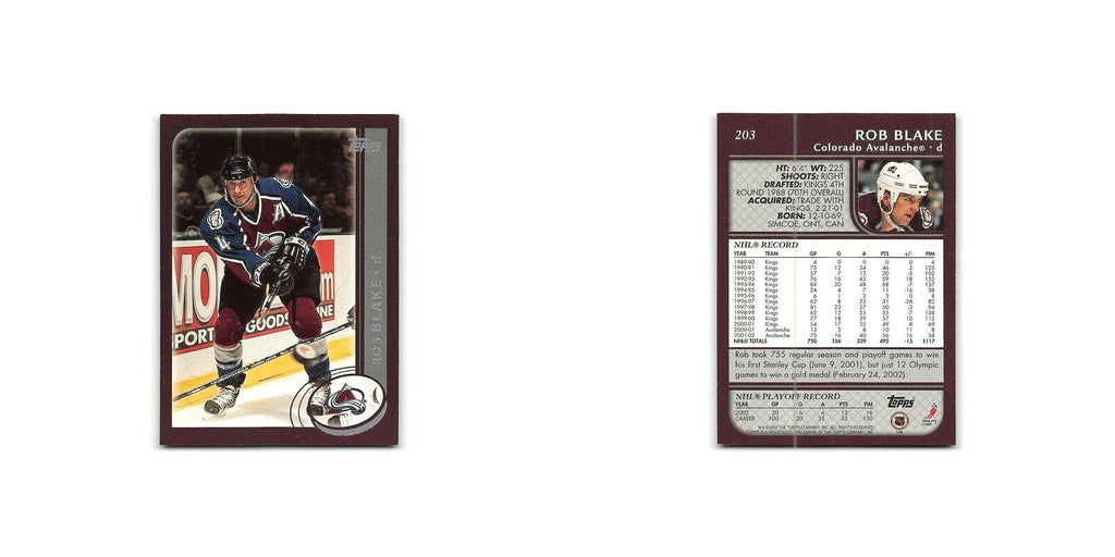 Rob Blake 2002 Topps #203 Colorado Avalanche Hockey Card NM