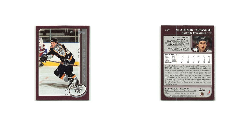 Vladimir Orszagh 2002 Topps #159 Nashville Predators Hockey Card NM