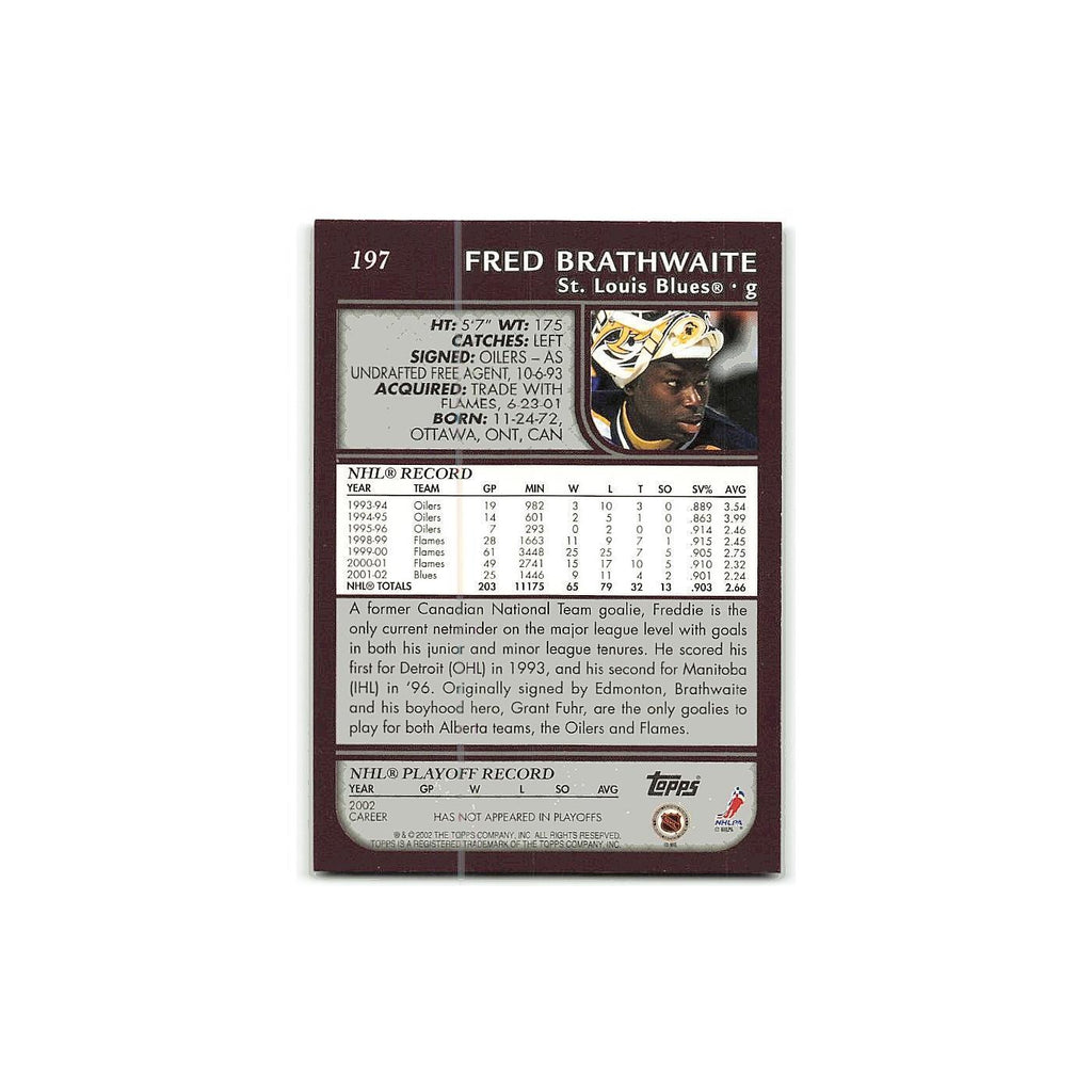 Fred Brathwaite 2002 Topps #197 St. Louis Blues Hockey Card NM