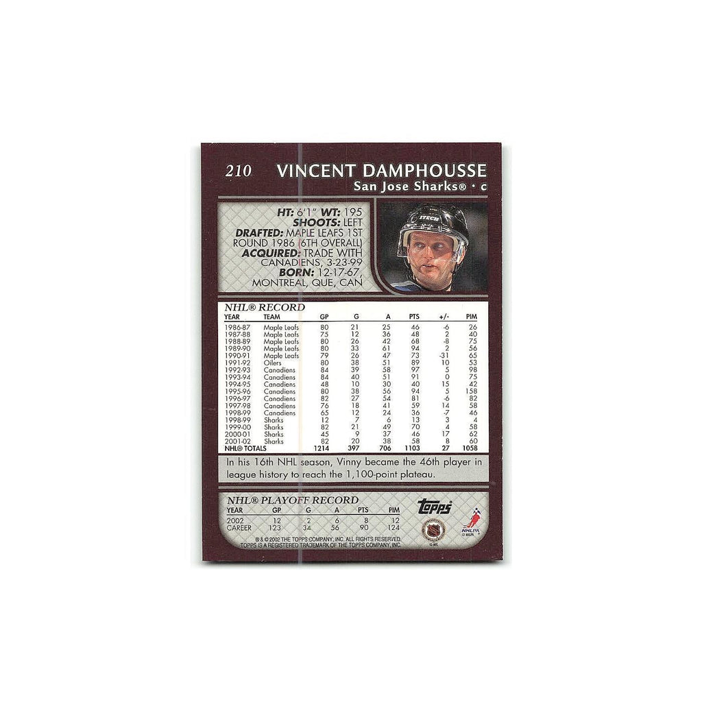 Vincent Damphousse 2002 Topps #210 San Jose Sharks Hockey Card NM