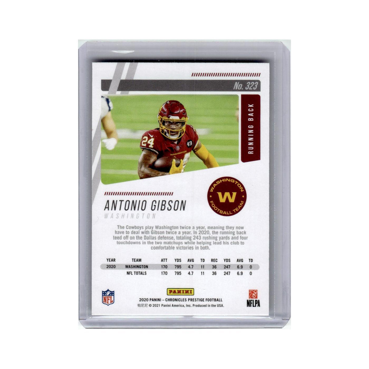 Antonio Gibson Rookie 2020 Panini Chronicles Prestige #323 Washington NM