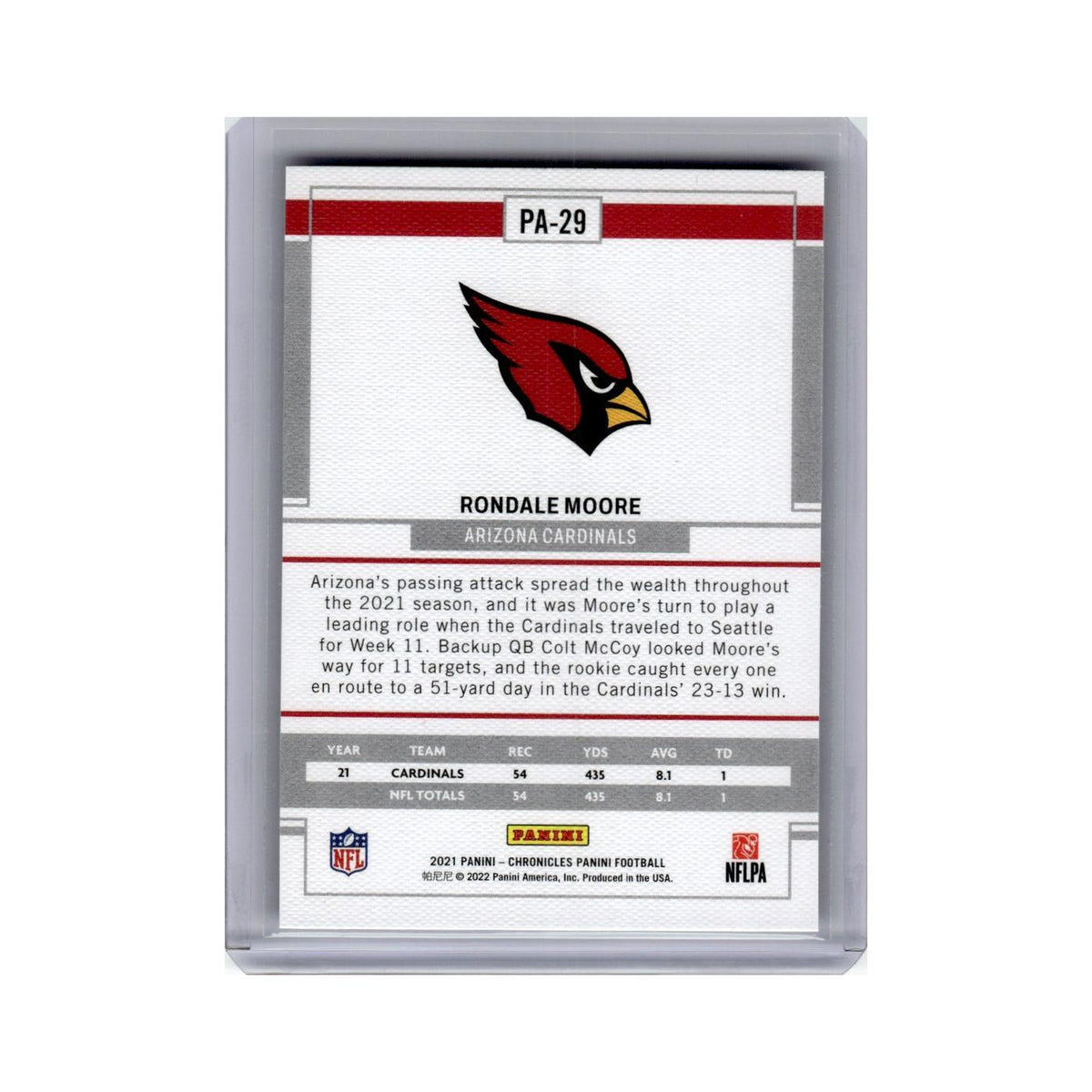 Rondale Moore Rookie 2021 Panini Chronicles #PA-29 Arizona Cardinals NM