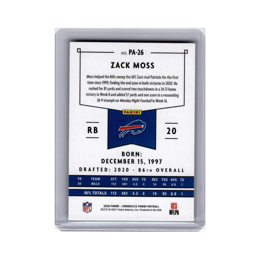 Zack Moss Rookie 2020 Panini Chronicles #PA-26 Buffalo Bills Football Card NM