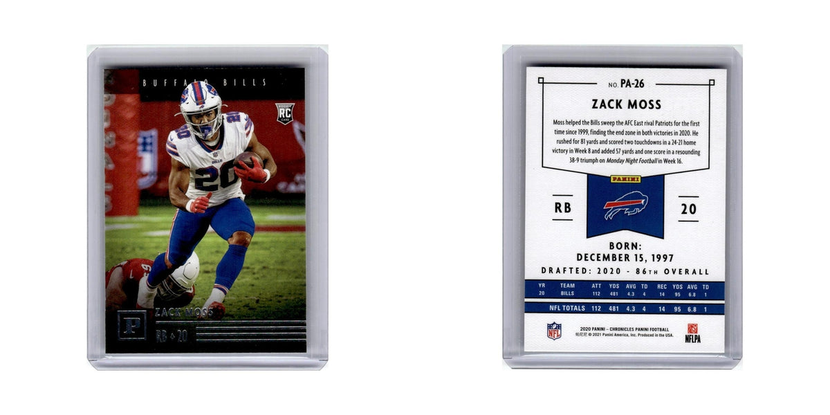 Zack Moss Rookie 2020 Panini Chronicles #PA-26 Buffalo Bills Football Card NM