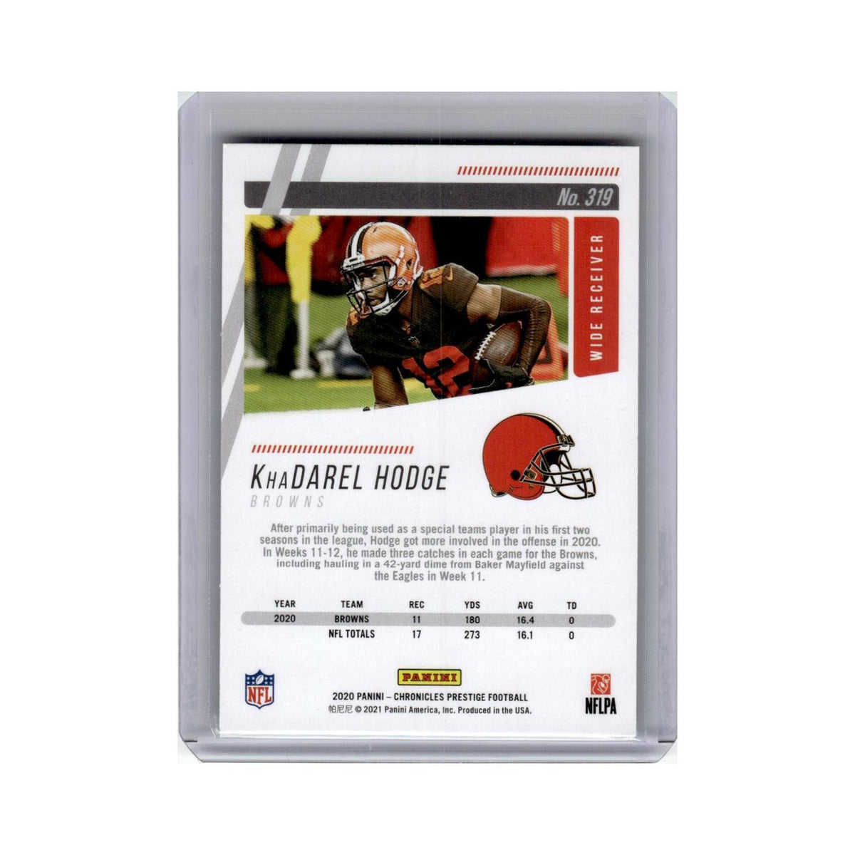KhaDarel Hodge Rookie 2020 Panini Chronicles Prestige #319 Cleveland Browns NM