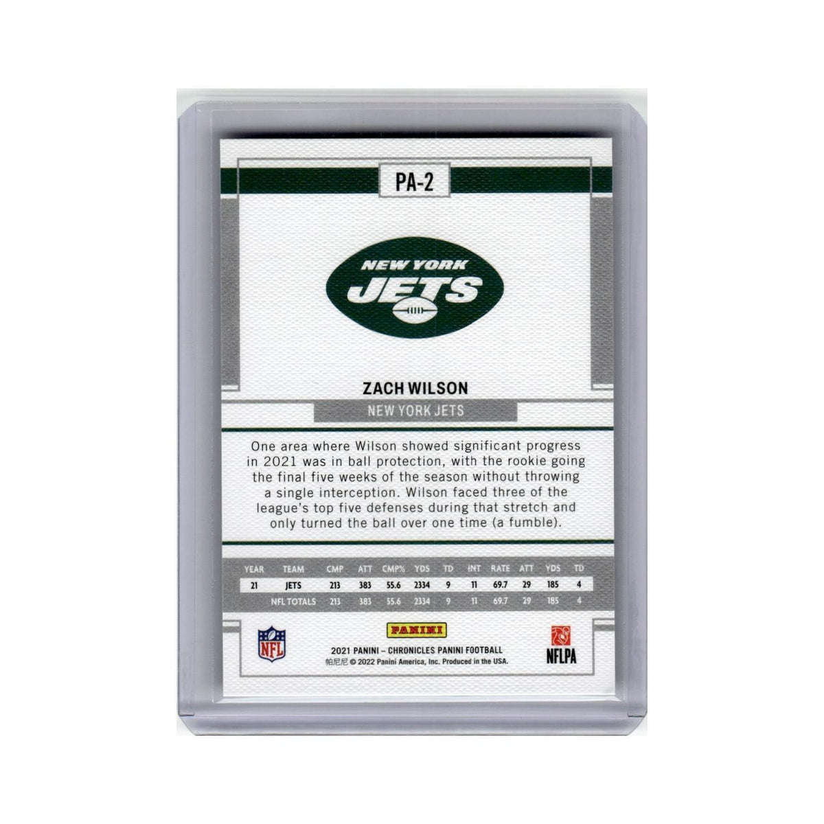 Zach Wilson Rookie 2021 Panini Chronicles #PA-2 New York Jets Football Card NM