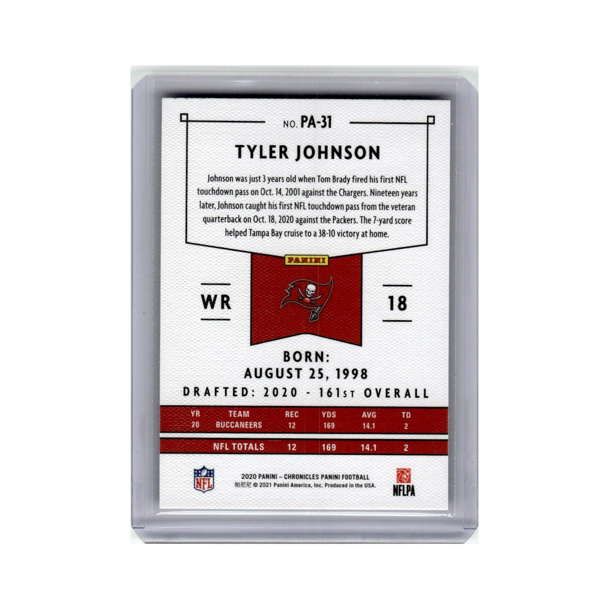 Tyler Johnson Rookie 2020 Panini Chronicles #PA-31 Tampa Bay Buccaneers NM