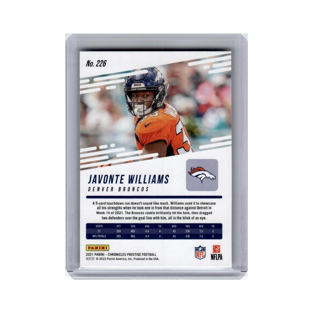Javonte Williams Rookie 2021 Panini Prestige #226 Denver Broncos NM