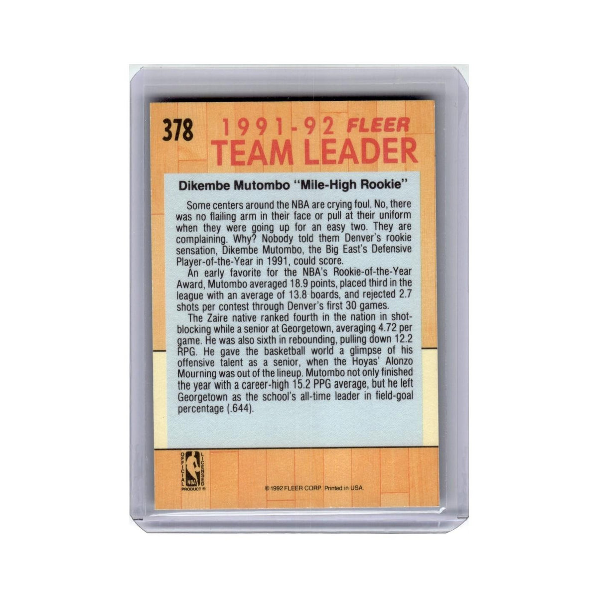 Dikembe Mutombo 1991 Fleer #378 Denver Nuggets Basketball Card NM