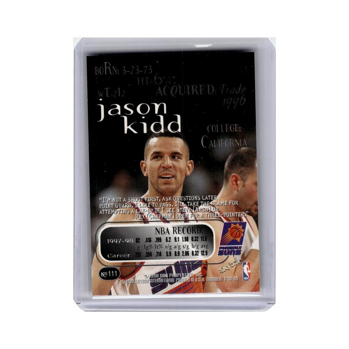 Jason Kidd 1998 Skybox Thunder #111 Phoenix Suns Basketball Card NM