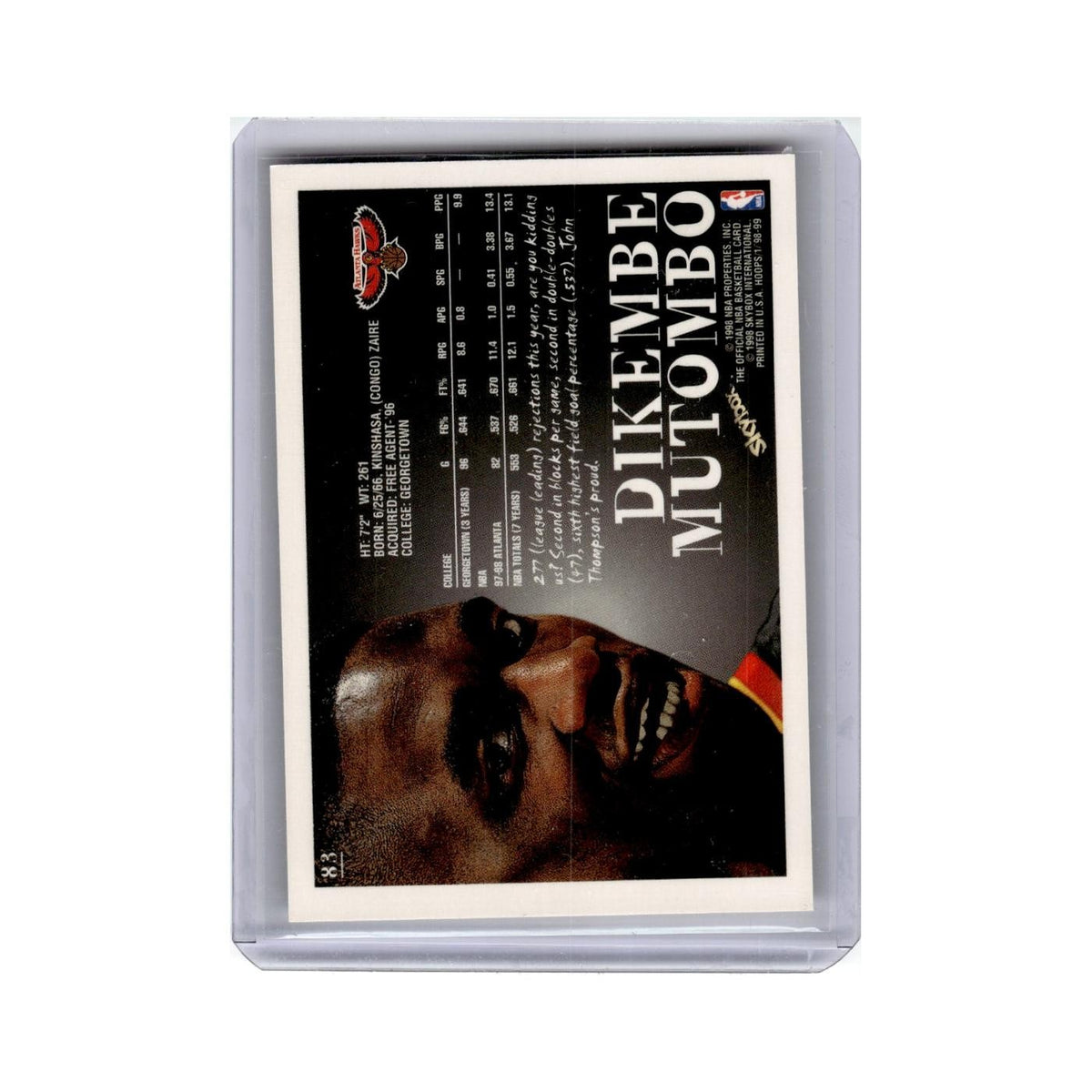 Dikembe Mutombo 1998 NBA Hoops #83 Atlanta Hawks Basketball Card NM