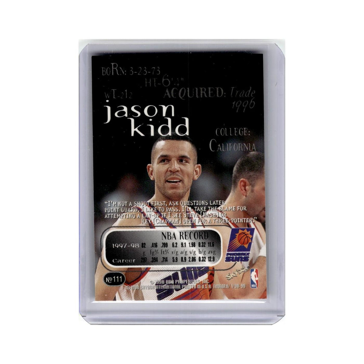 Jason Kidd 1998 Skybox Thunder #111 Phoenix Suns Basketball Card NM